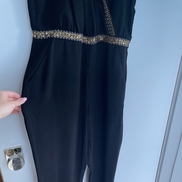 DVF Diane Von Furstenberg Silk Caroline Jewel Embellished Black Jumpsuit Size 12 - Picture 9 of 16
